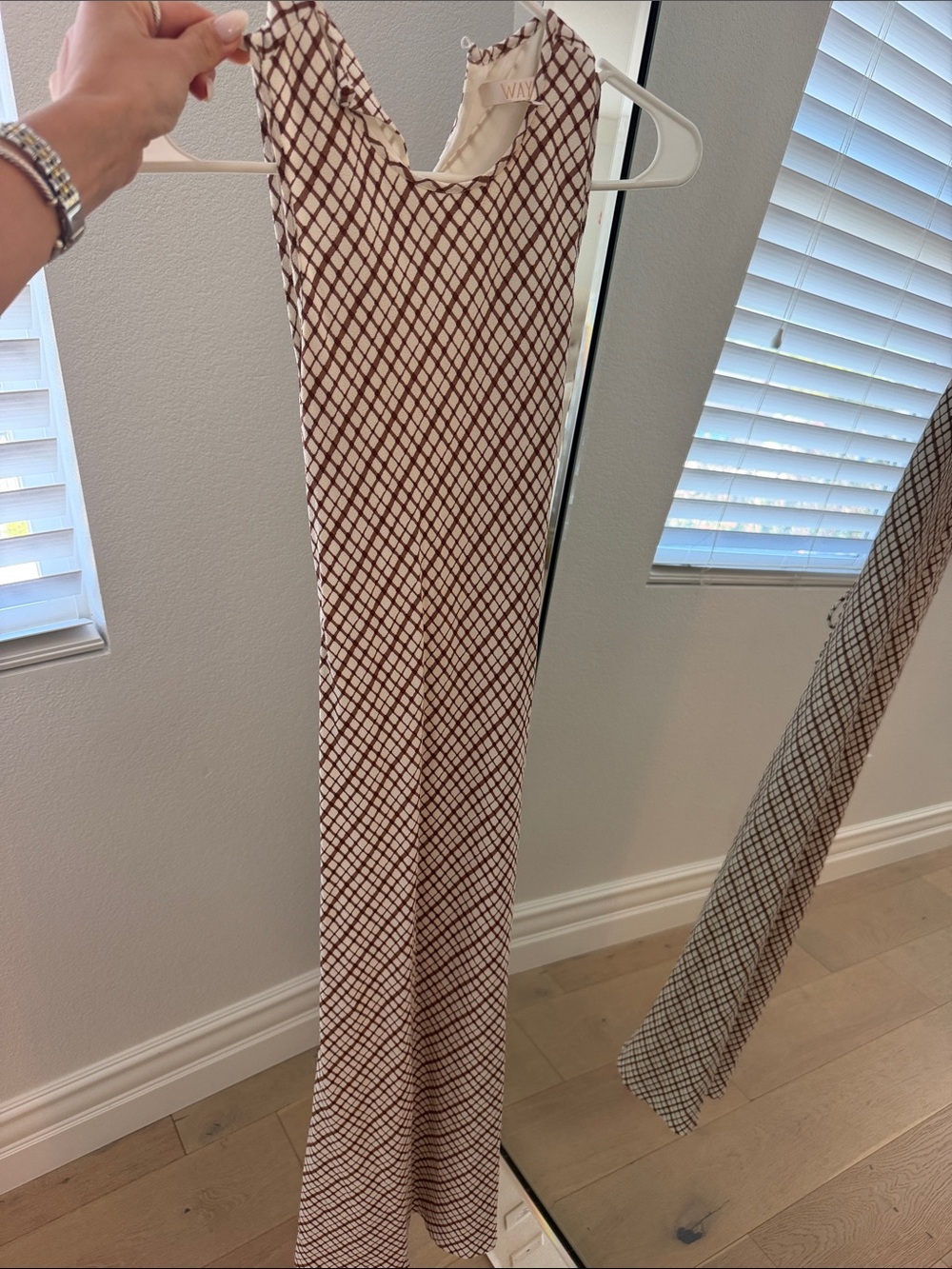 Wayf Brown and Cream Diamond-Print Maxi Dress